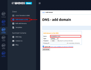 Přidání domény do DNS Ochrana WEDOS 06 18 2025 12 12 PM